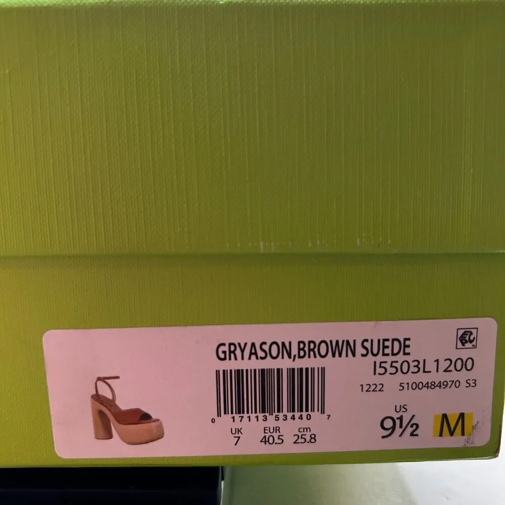 Sam Edelman Grayson Platform Suede Sandal Brown Block Heel Women's 9.5 M NWB